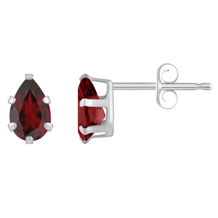 6x4mm Pear Shape Garnet Rhodium Over 10k White Gold Stud Earrings