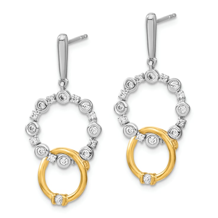 14K Two-tone Lab Grown Diamond SI1/SI2, G H I, Fancy Circle Drop Post Earrings