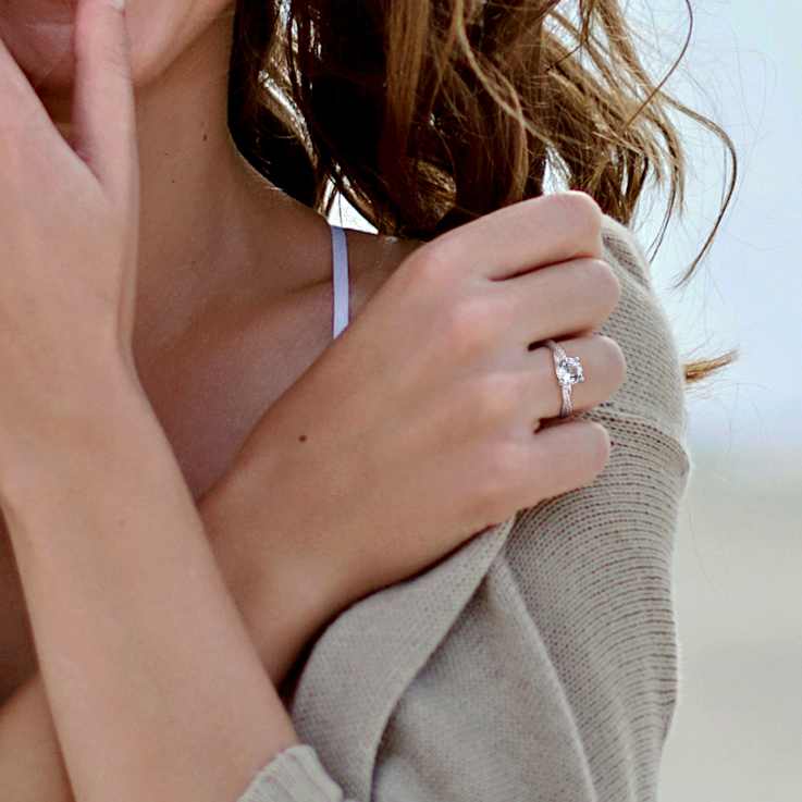 Aquamarine and Diamond 14K White Gold Crossover Ring 1.15ctw