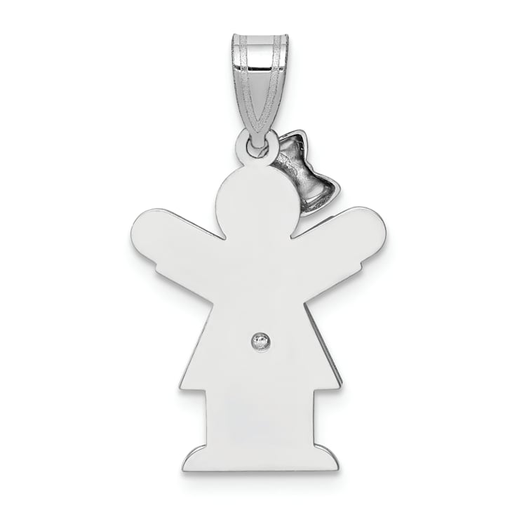 Rhodium Over 14k White Gold Satin Diamond Kid with Bow Pendant