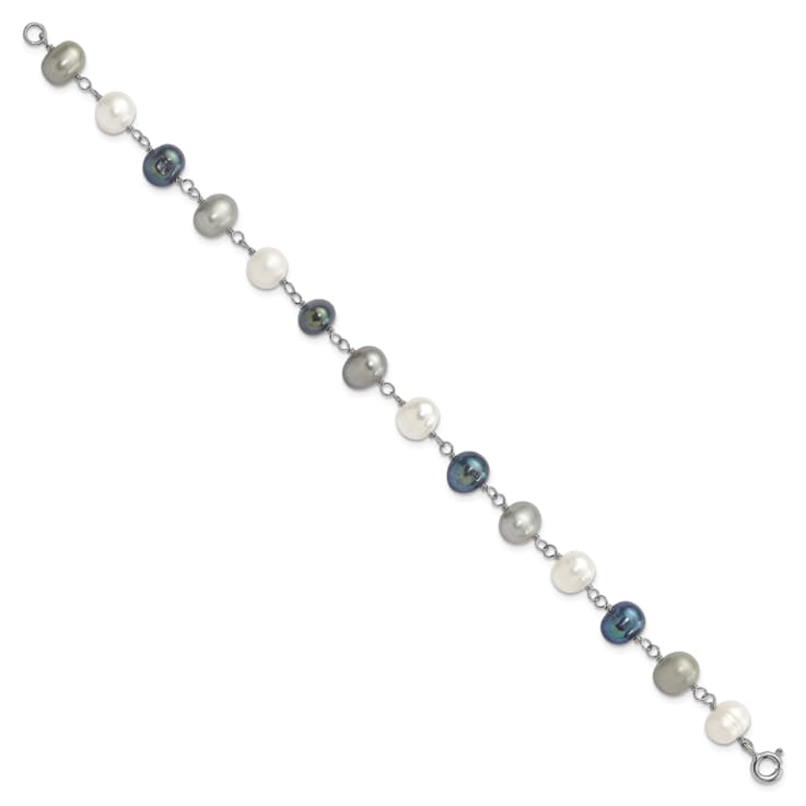 Rhodium Over Sterling Silver Multi-color Freshwater Pearl
Necklace/Bracelet/Earring Set