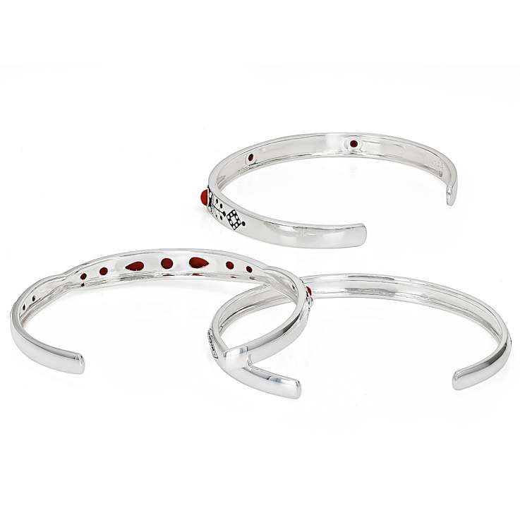 Red Coral Sterling Silver Cuff Bracelet Set Of 3