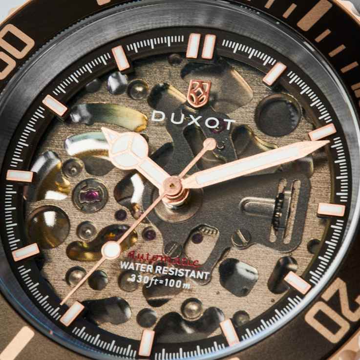 Duxot Atlantica Skeleton Diver Brown Dial Rose Bezel Two-tone Stainless
Steel Band Automatic Watch