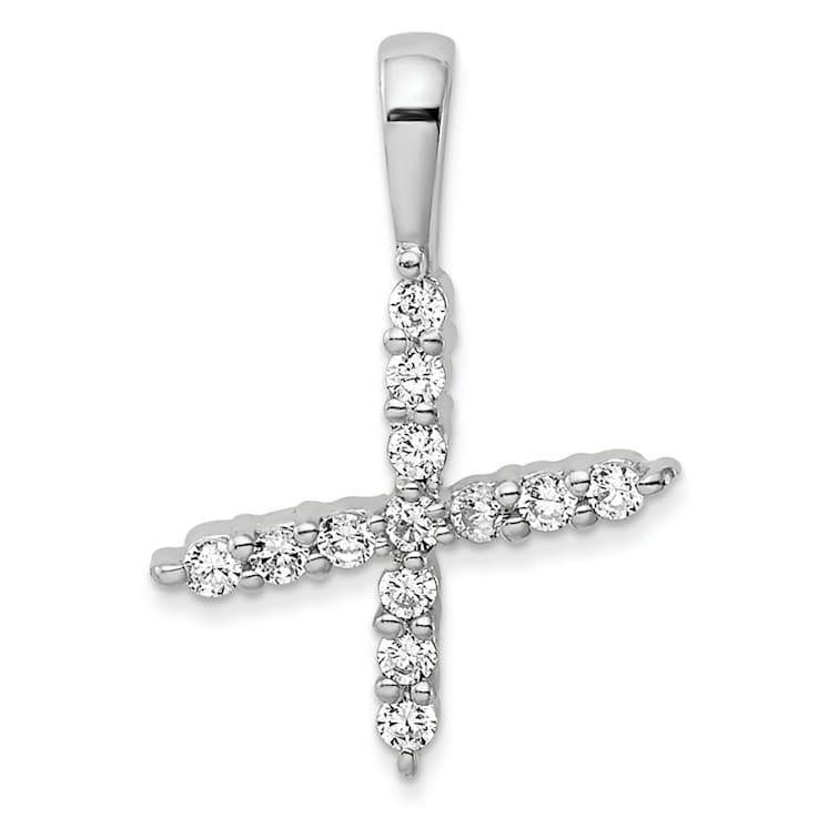 Rhodium Over 14K White Gold Lab Grown Diamond Letter X Initial Pendant