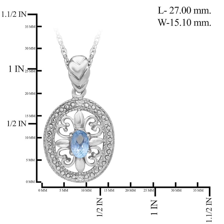 Sky Blue Topaz And White Diamond Sterling Silver Pendant With Chain 0.50ctw