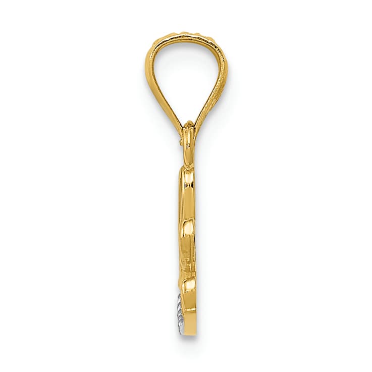 14K Yellow Gold with Rhodium Over 14K White Gold Accent Diamond-cut LOVE Pendant