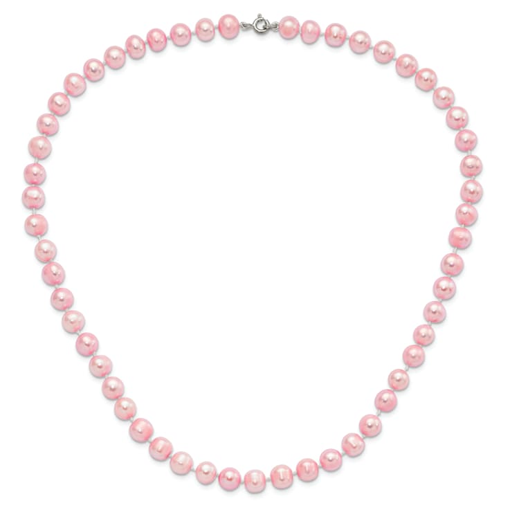 Rhodium Over Sterling Silver 7-8mm Pink Freshwater Pearl Earring
Bracelet Necklace Set