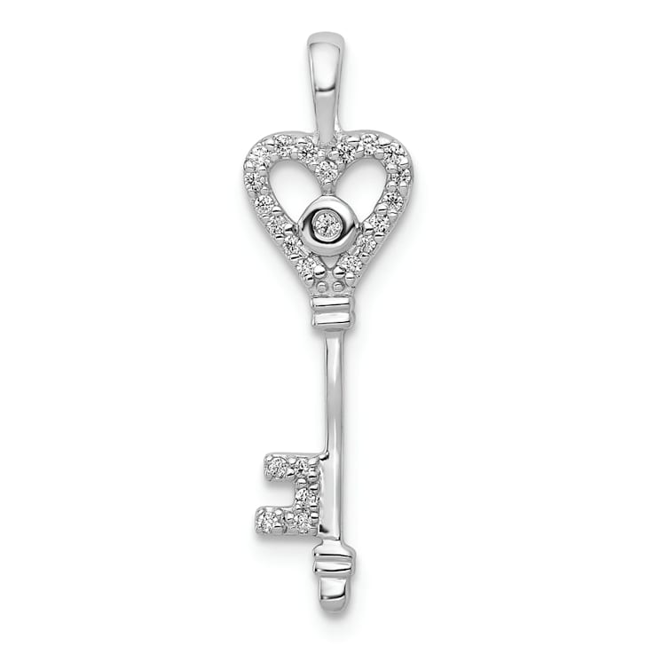 Rhodium Over 14K White Gold 1/10ct. Diamond Heart Key Pendant - 18MMDA