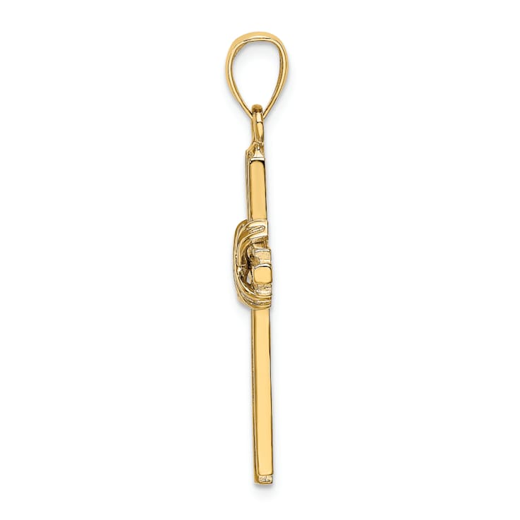 14K Yellow Gold Beaded Center Design Cross Charm Pendant