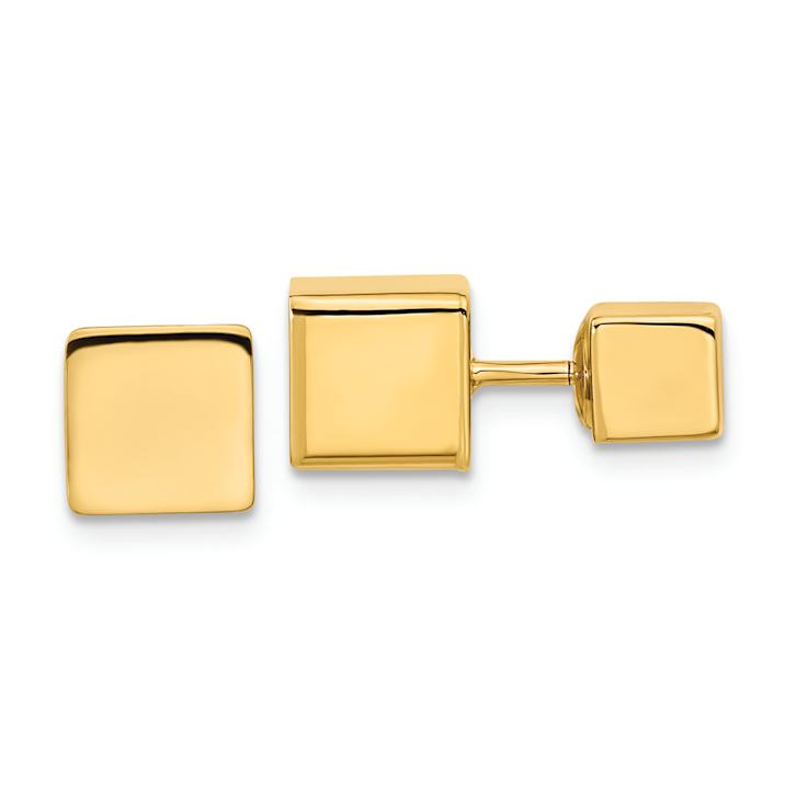 14k Yellow Gold Cube Front and Back Stud Earrings