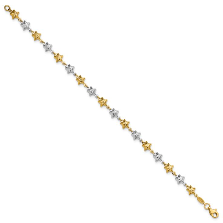14k Two-tone Gold Puffed Star Link Bracelet