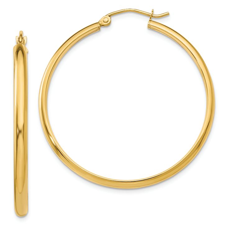 14k Yellow Gold 1 7/16" Polished Hoop Earrings
