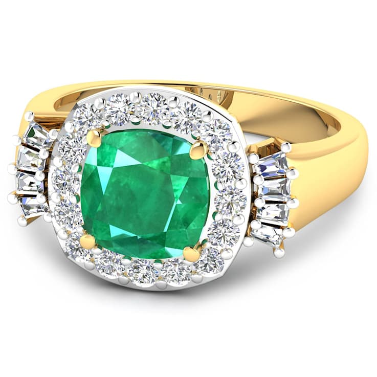 2.8ctw Green Emerald and Diamond 14K Yellow Gold Halo Ring