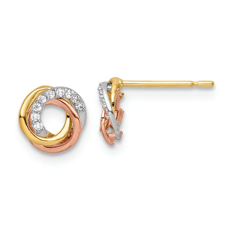 安い購入 Zirconia Cubic 6.9mm Gold Tri-color 14k Circle Earrings Stud アクセサリー