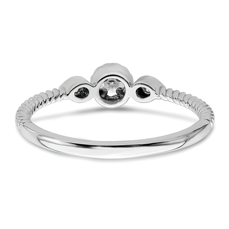 Rhodium Over 14K Gold Roped Band Petite Round Diamond Ring 0.10ctw