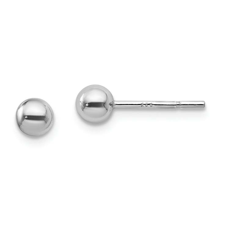 Rhodium Over Sterling Silver 4mm Polished Ball Stud Earrings
