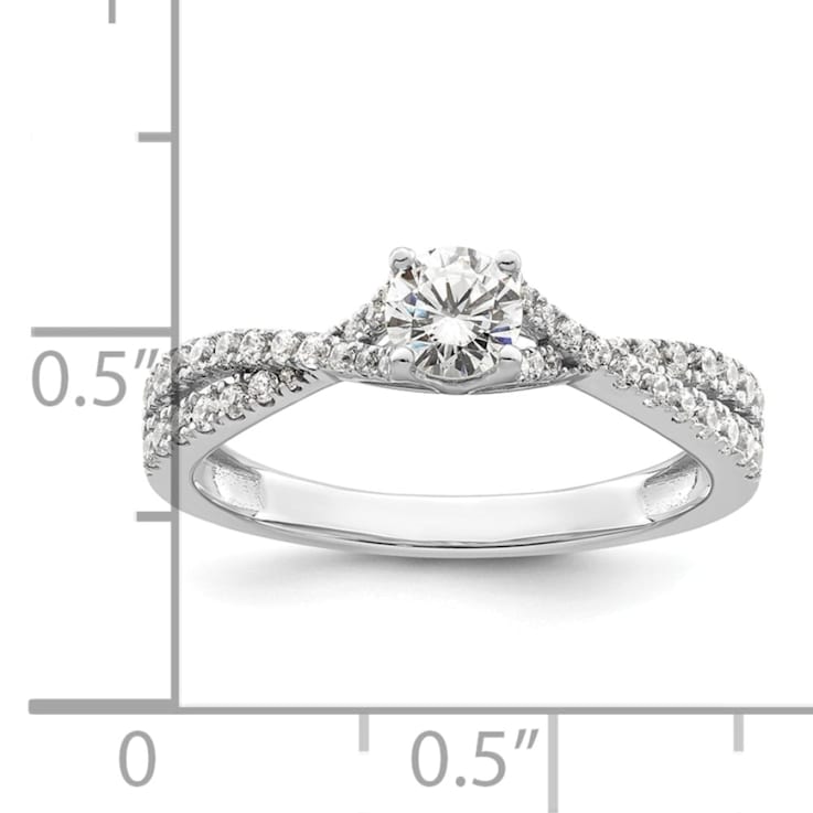 Rhodium Over 14K White Gold Polish Round Diamond Engagement Ring 0.63ctw