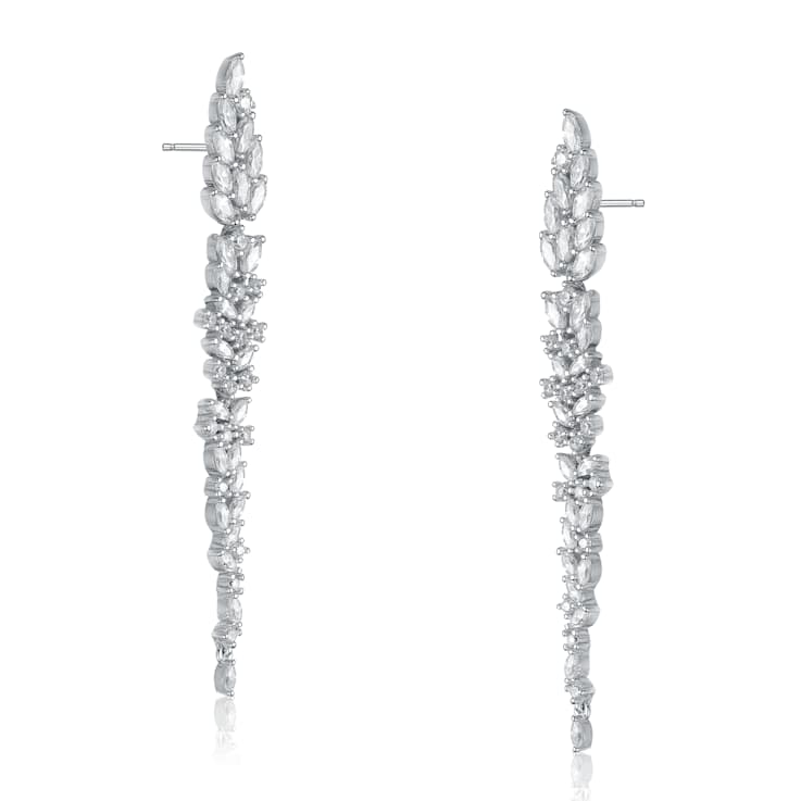 CZ Leaf-Accent Dangle Earrings In Sterling Silver