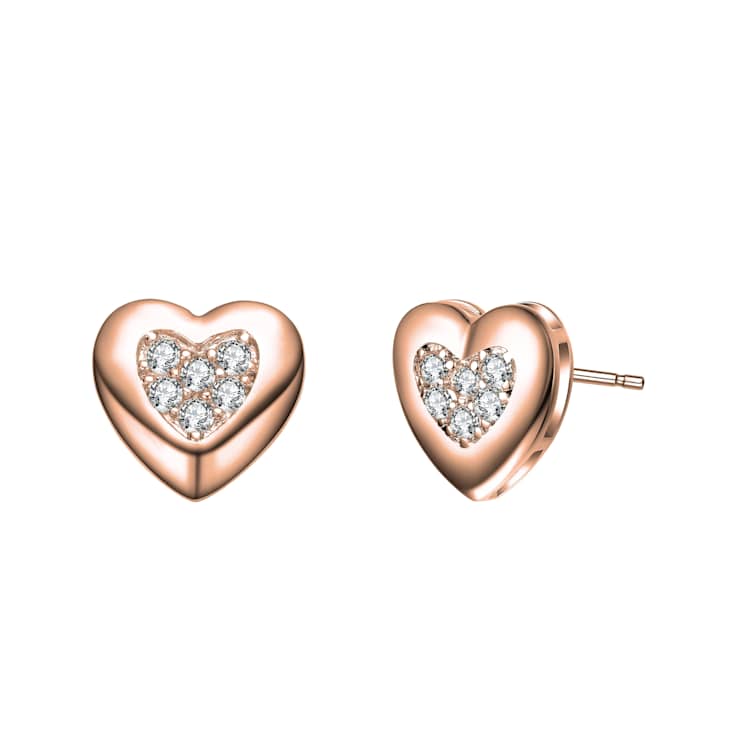 Heart-Shaped CZ Pave Stud Earrings In 18K Rose Gold Over Brass