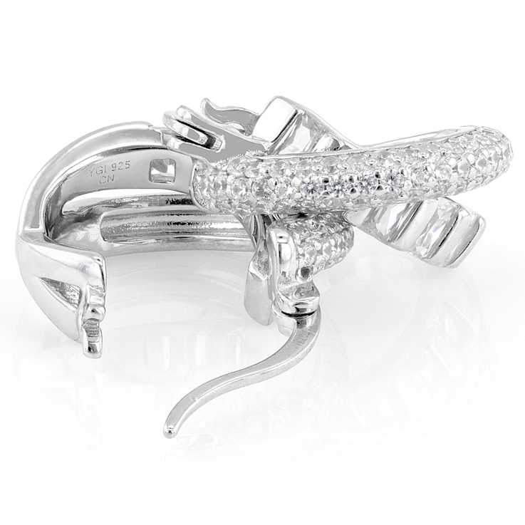 Crossover CZ Hoop Earrings In Sterling Silver