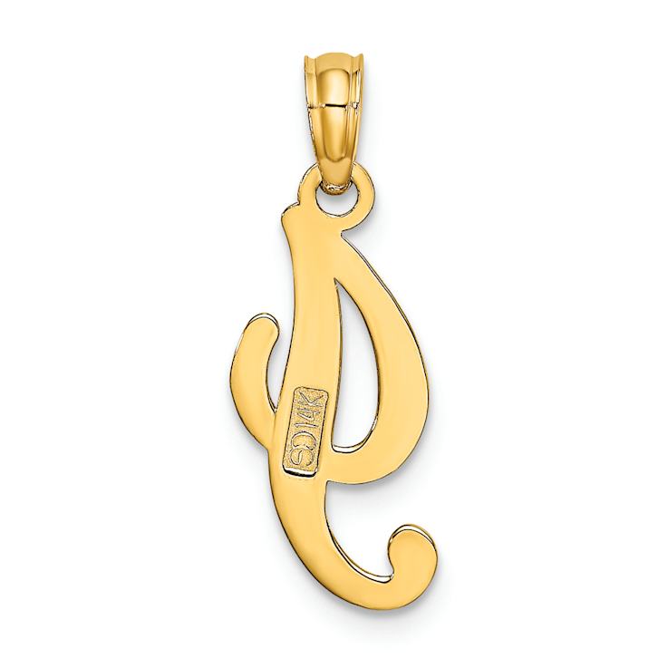 14k Yellow Gold Script Letter I Initial Pendant