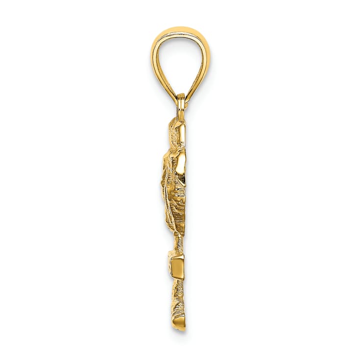 14k Yellow Gold Textured Aruba On Palm Tree Pendant
