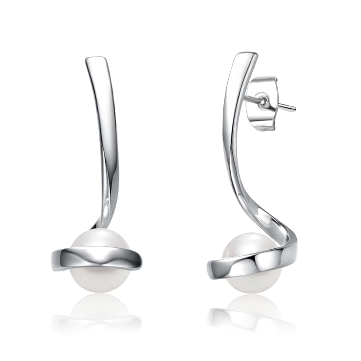 Pear Shape Freshwater Pearl Ribbon Swirl Drop Earrings In Sterling Silver
