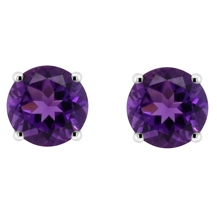6mm Round Amethyst Rhodium Over Sterling Silver Stud Earrings