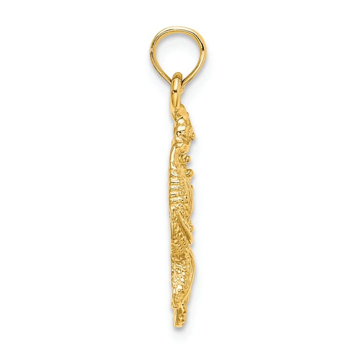 10K Yellow Gold Textured Starfish and Seahorse Charm