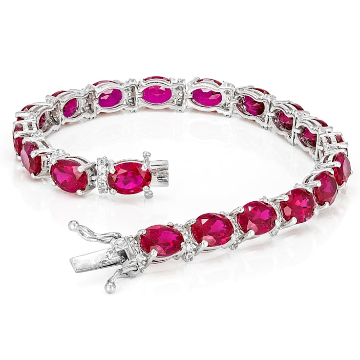 Lab-Created Ruby And Zircon Tennis Bracelet In Sterling Silver 29.54ctw