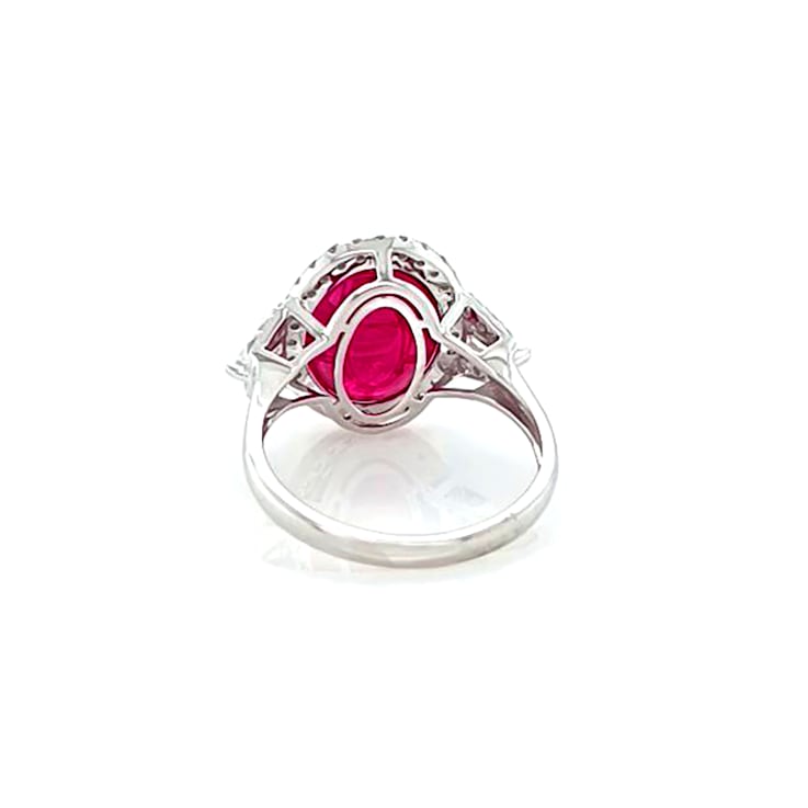 10.35 Ctw Ruby and 0.28 Ctw White Diamond Ring in 14K WG