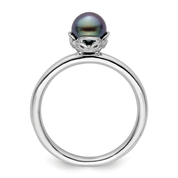 Rhodium Over Sterling Silver Stackable Expressions Black Freshwater
Cultured Pearl Ring
