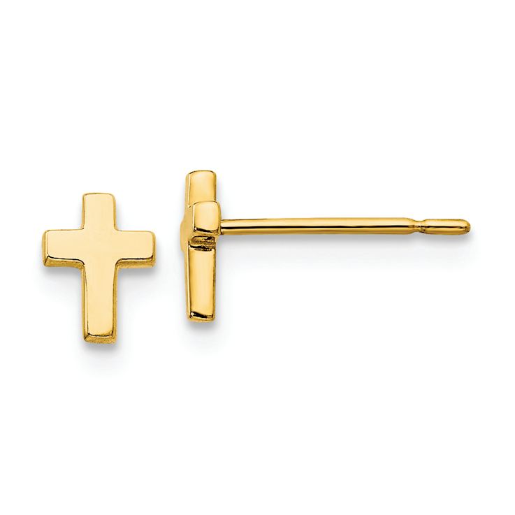 14k Yellow Gold Children's Cross Stud Earrings