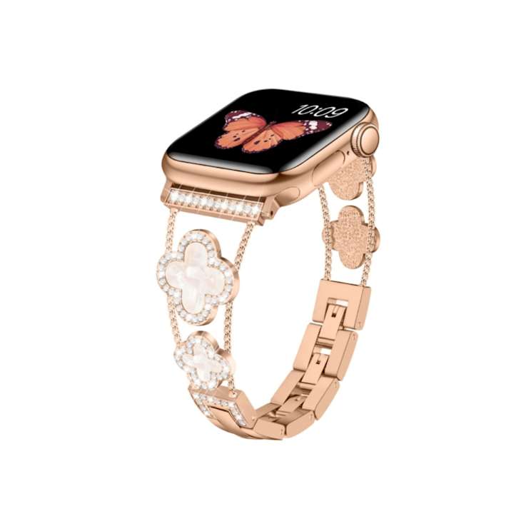 Crystal with Resin Four Leaf Clover Rose Stainless Steel Apple Watch
Band (38/40/41mm) BAND ONLY