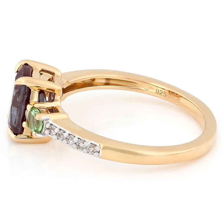 Lab-Created Alexandrite, Tsavorite And White Zircon Ring In 18K Gold
Over Sterling Silver 2.52ctw