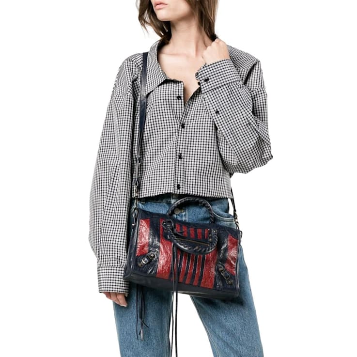 Balenciaga Classic City Marine Bordeaux Stripe Small Satchel Bag 18NQFA