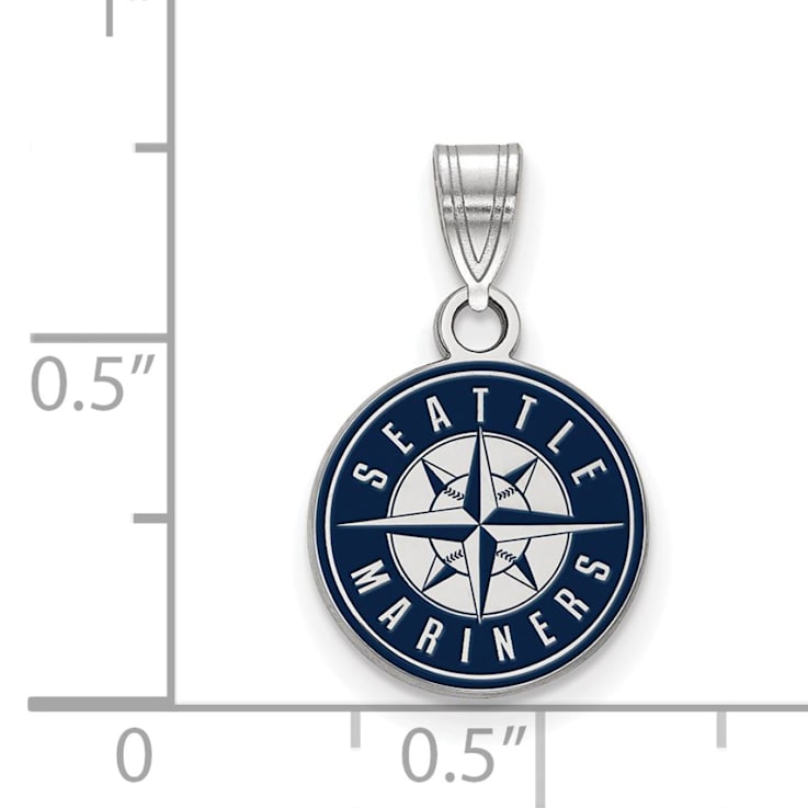 Rhodium Over Sterling Silver MLB LogoArt Seattle Mariners Enamel Pendant