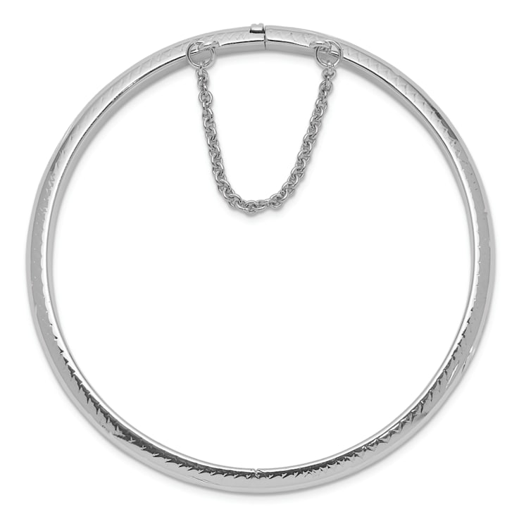 Rhodium Over Sterling Silver 5mm Diamond-cut Hinged Bangle Bracelet