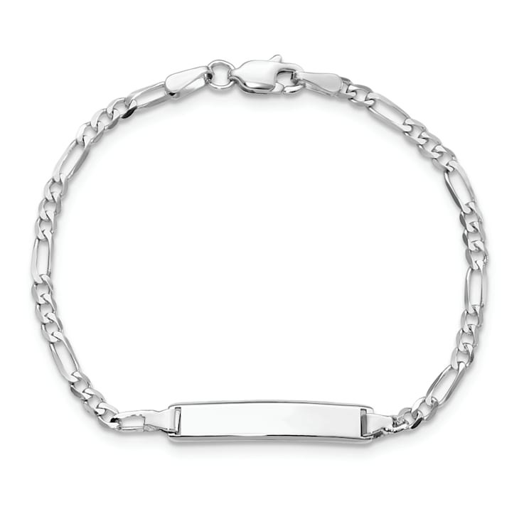 Rhodium Over 14k White Gold Figaro Link ID Bracelet