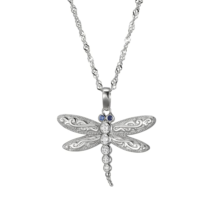 White Cubic Zirconia Platineve® Dragonfly Pendant With Chain 0.32ctw