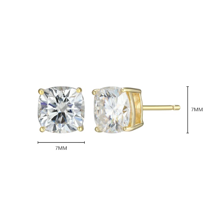 Square Cushion Cut Moissanite 14k Yellow Gold Over Silver Stud Earrings
3.40ctw DEW