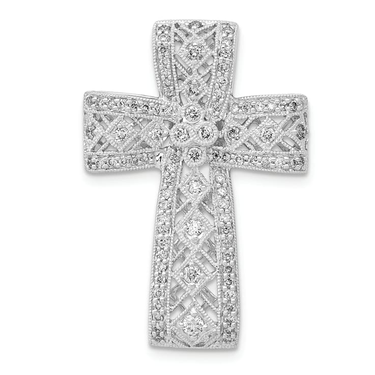 Rhodium Over 14K White Gold 1/2ct. Diamond Filigree Cross Chain Slide