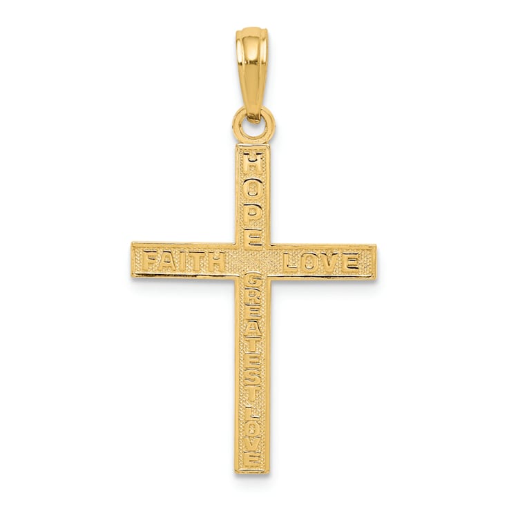 14K Yellow Gold Reversible FAITH HOPE LOVE Cross Pendant