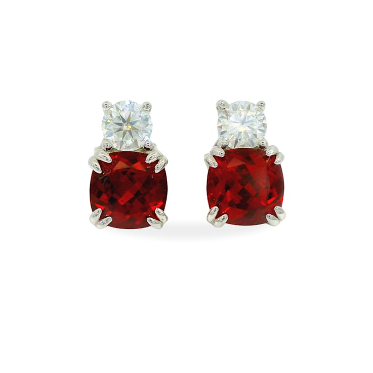 Red Lab Created Ruby Studs Earrings Rhodium over Sterling Silver Earrings