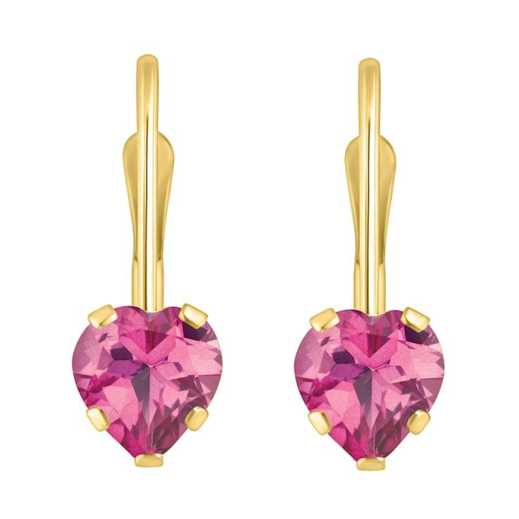 5mm Heart Shape Pink Topaz 10k Yellow Gold Drop Earrings