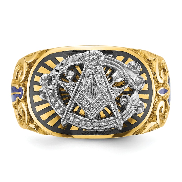 10K Two-Tone Yellow and White Gold Men's Textured and Enameled Masonic
Blue Lodge Ring