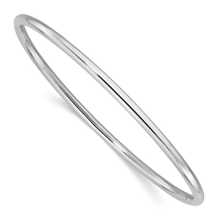 Rhodium Over 14k White Gold 3mm Polished Slip On Bangle