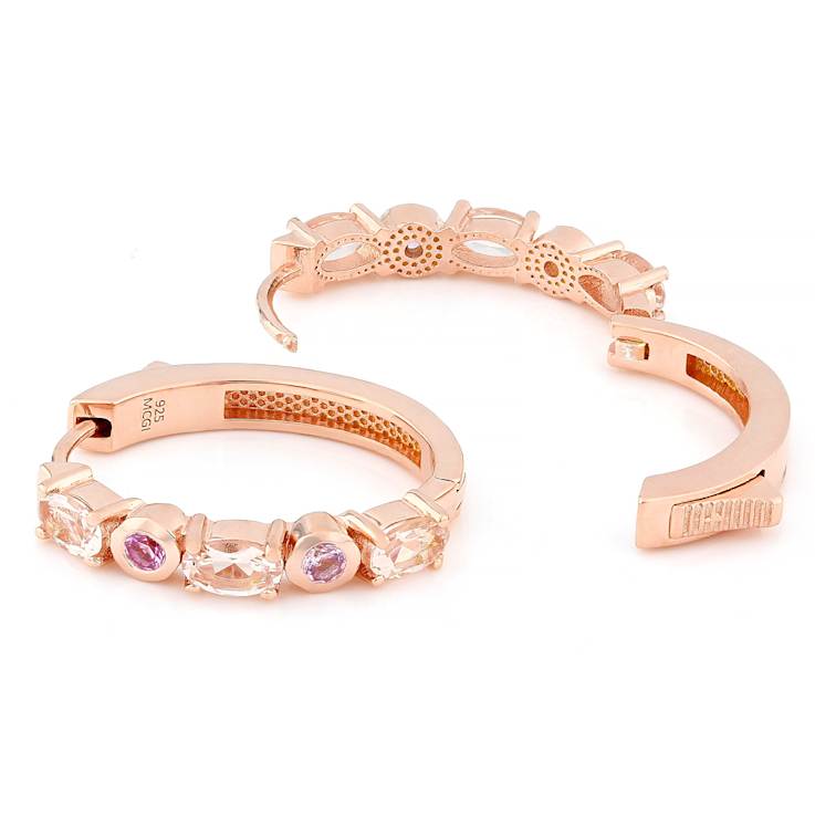 Morganite And Lab Pink Sapphire Earrings In 18K Rose Gold Over Sterling
Silver 1.29ctw