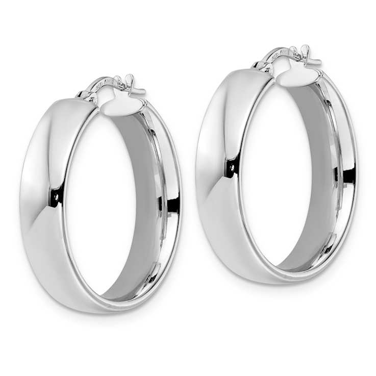 Rhodium Over Sterling Silver 1 1/16" Polished Hoop Earrings