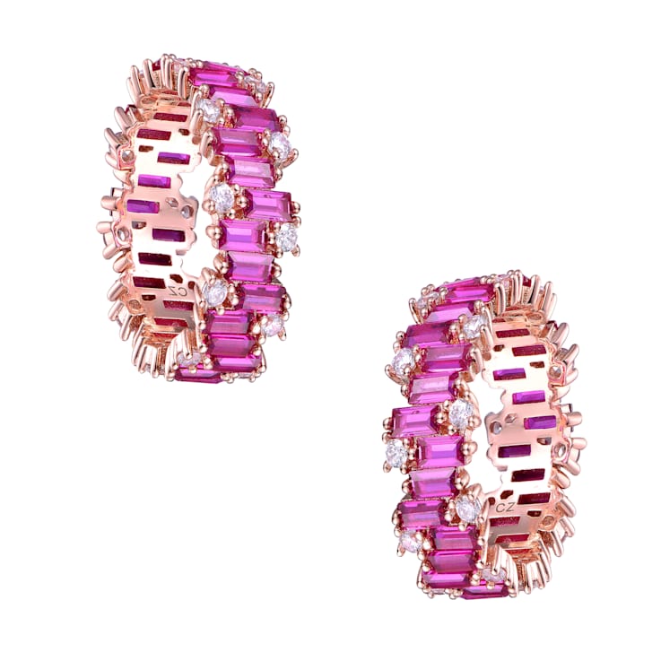Ruby Color CZ Zig-Zag Band Ring In 18K Rose Gold Over Brass